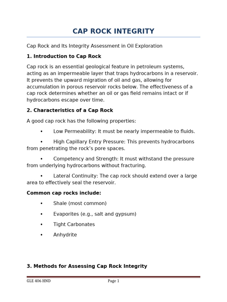 Cap Rock Integrity in Oil Exploration | PDF | Petroleum Reservoir | Geology
