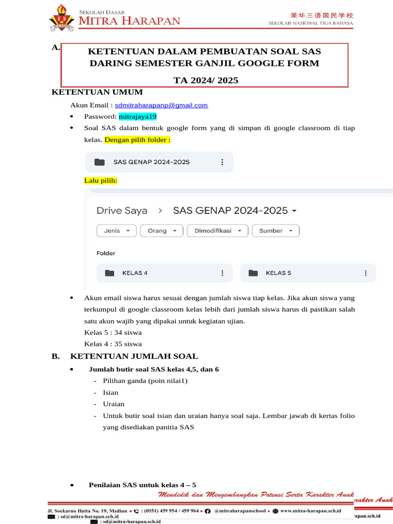 Panduan Soal SAS Kelas 4-5 Google Form | PDF