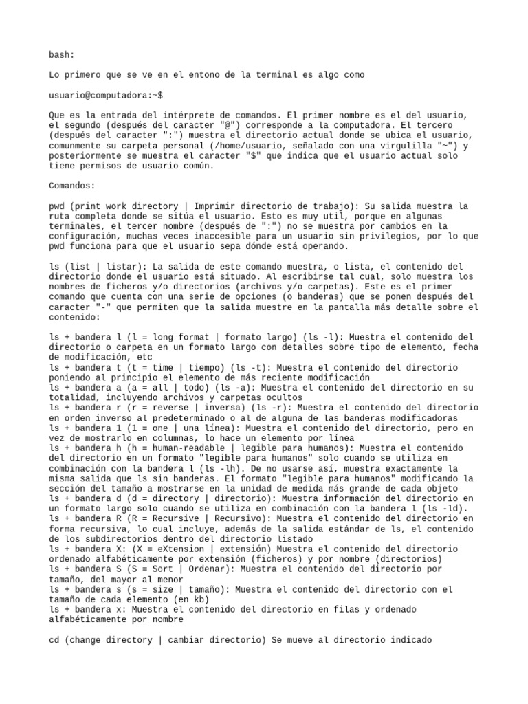 Comandos básicos de Bash en terminal | PDF | Archivo de computadora ...