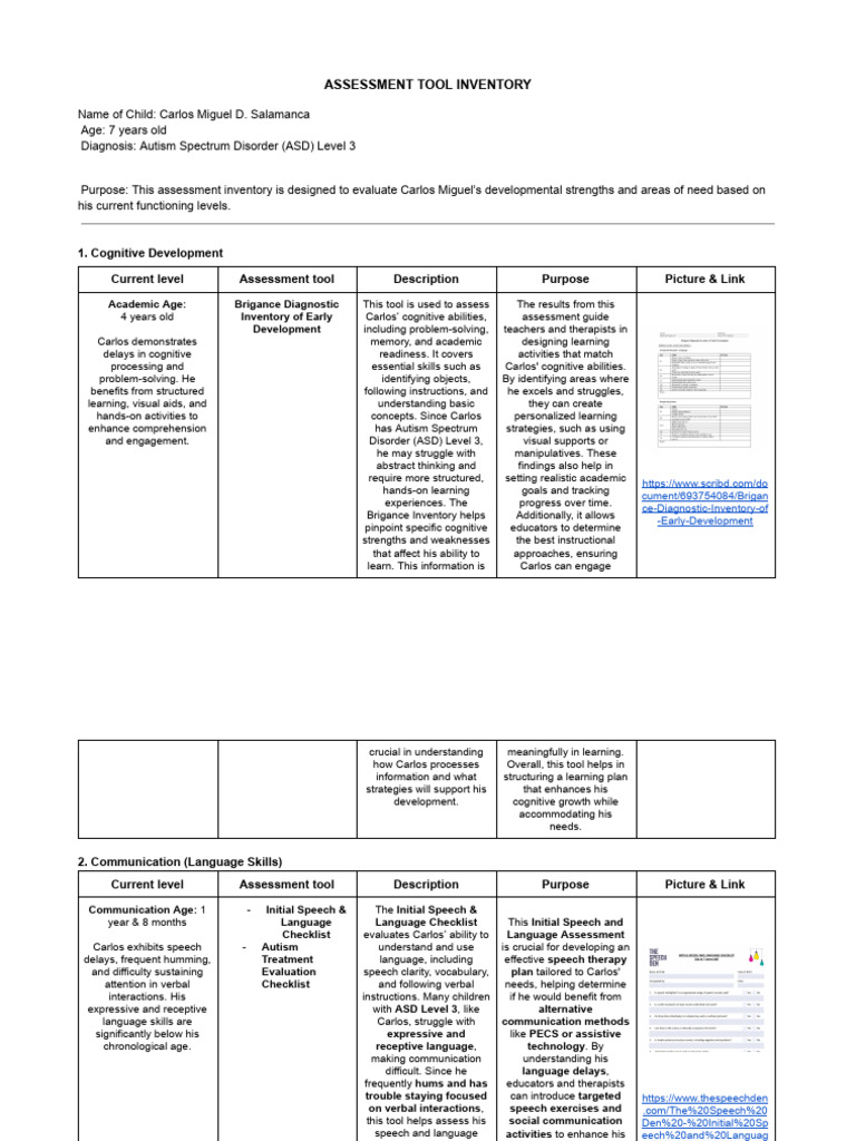 IEP ASSESSMENT TOOL INVENTORY (1) | PDF | Autism | Asperger Syndrome