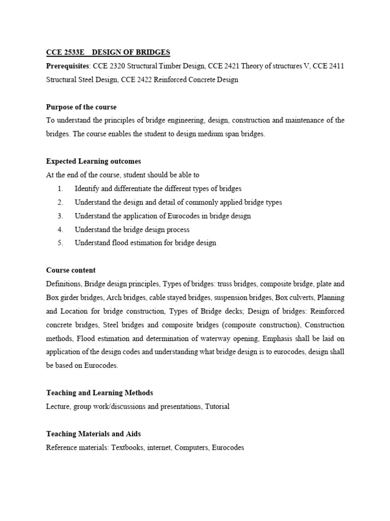 Cce 2533e Design of Bridges and Cce 2512 Infrastructure | PDF | Bridge ...