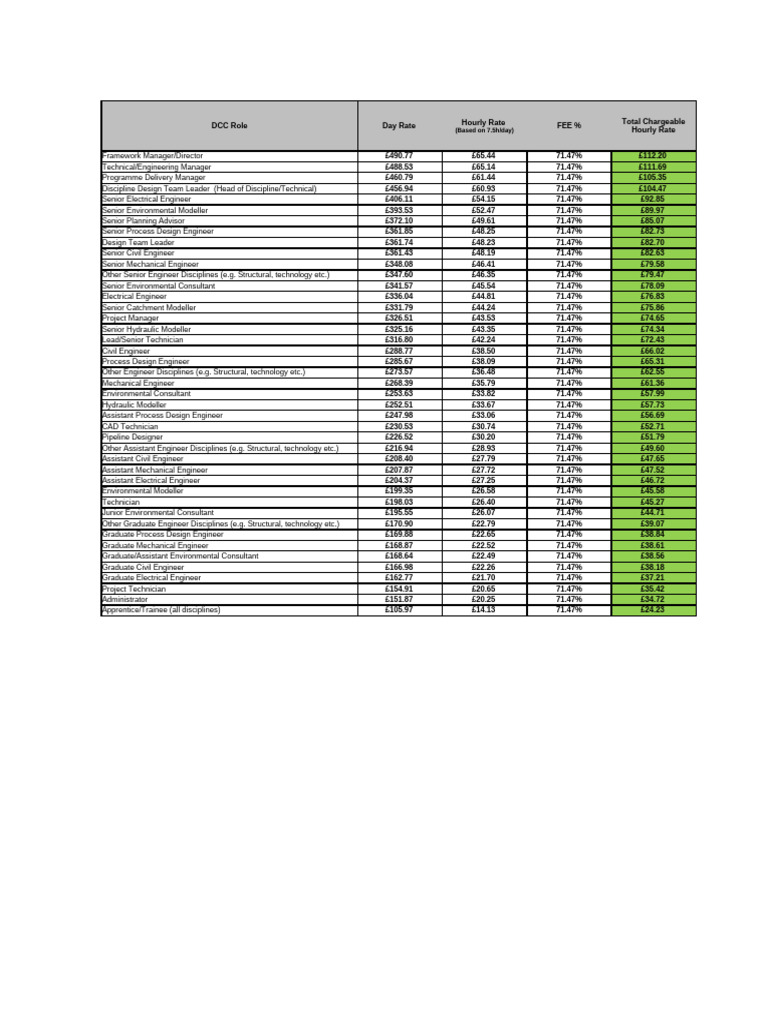 DCC Roles and Day Rates Overview | PDF | College | Civil Engineering