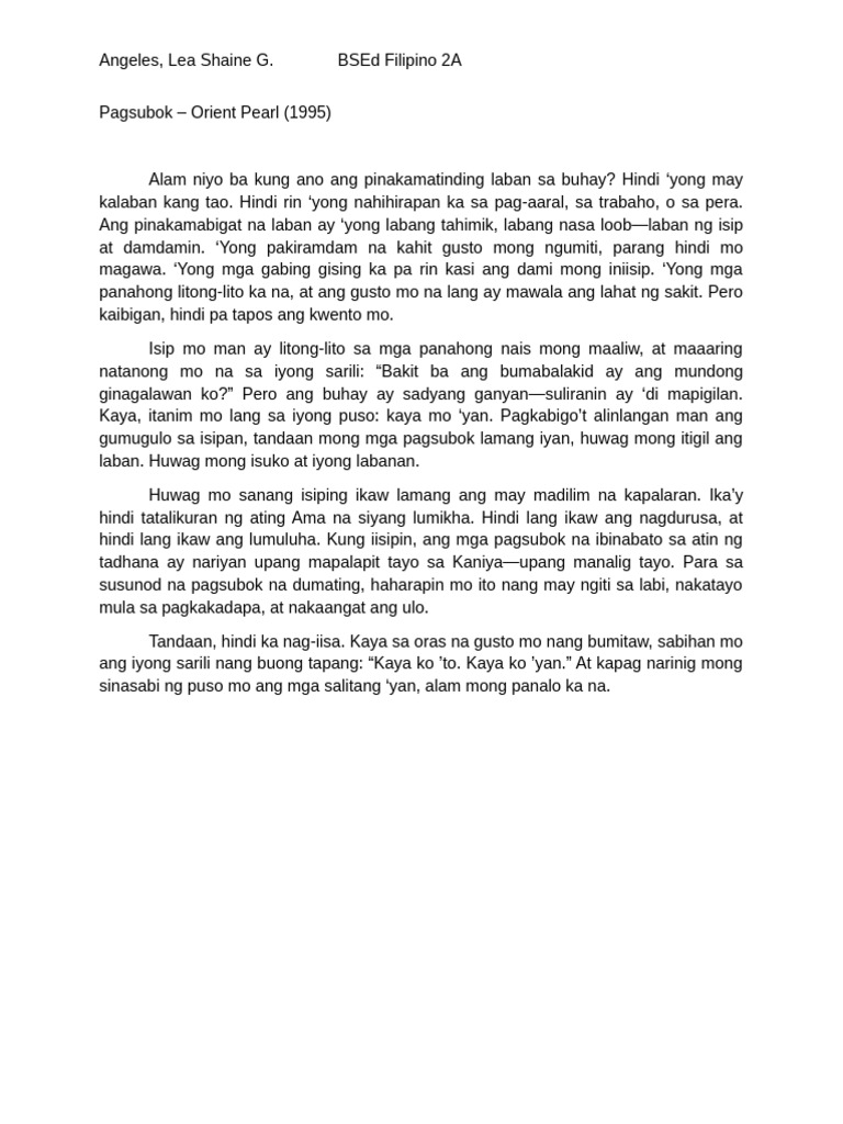Pagsubok - Oriental Pearl | PDF