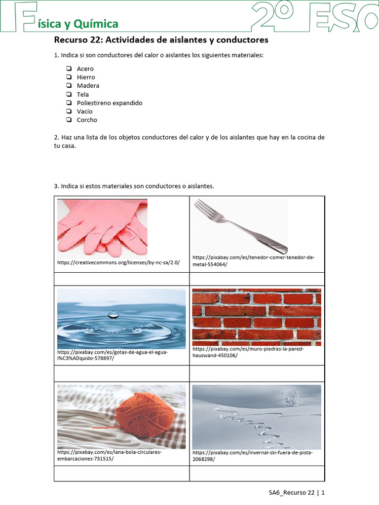 Actividades sobre conductores y aislantes | PDF