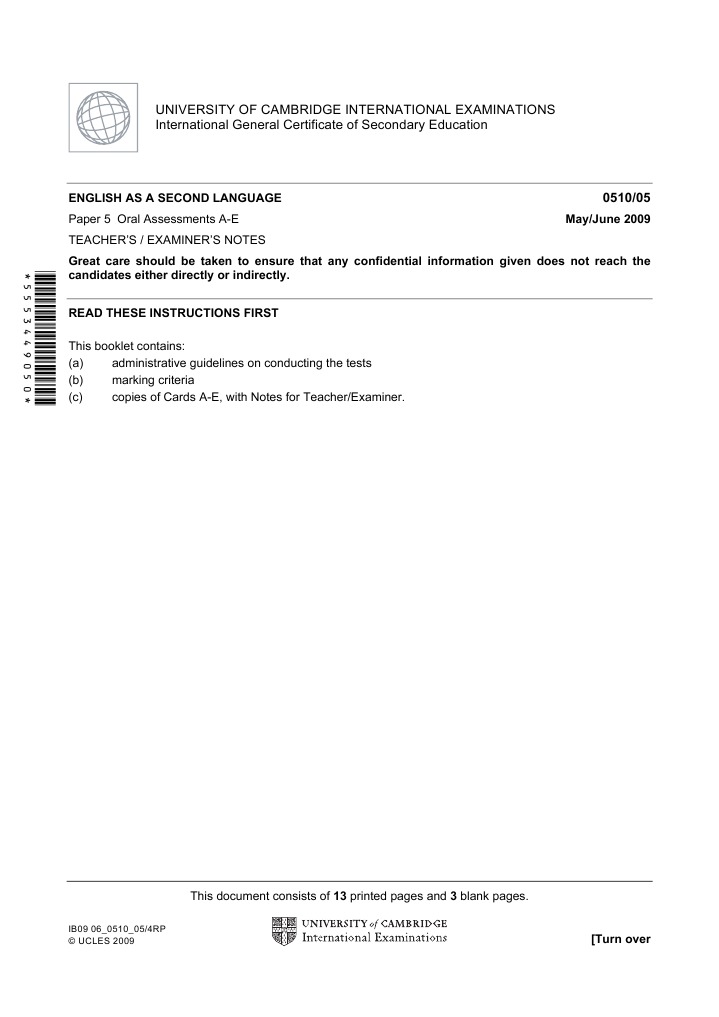 Oral Mark Scheme Test (Assessment) Educational Assessment