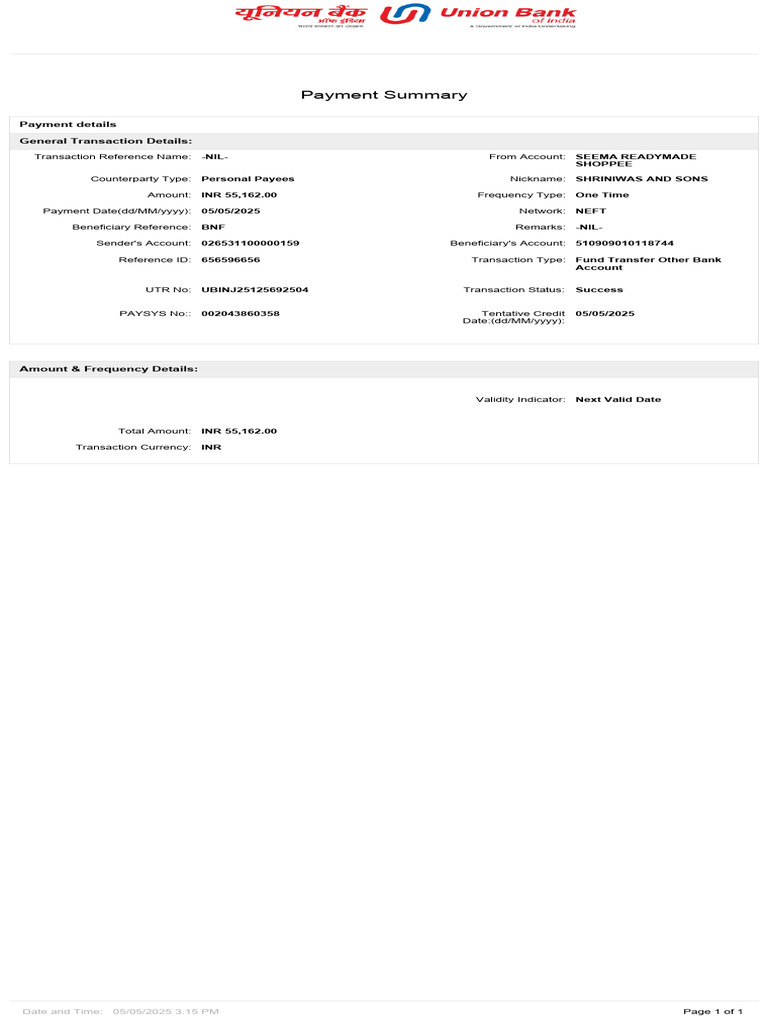 Single Entry Payment Summary | PDF