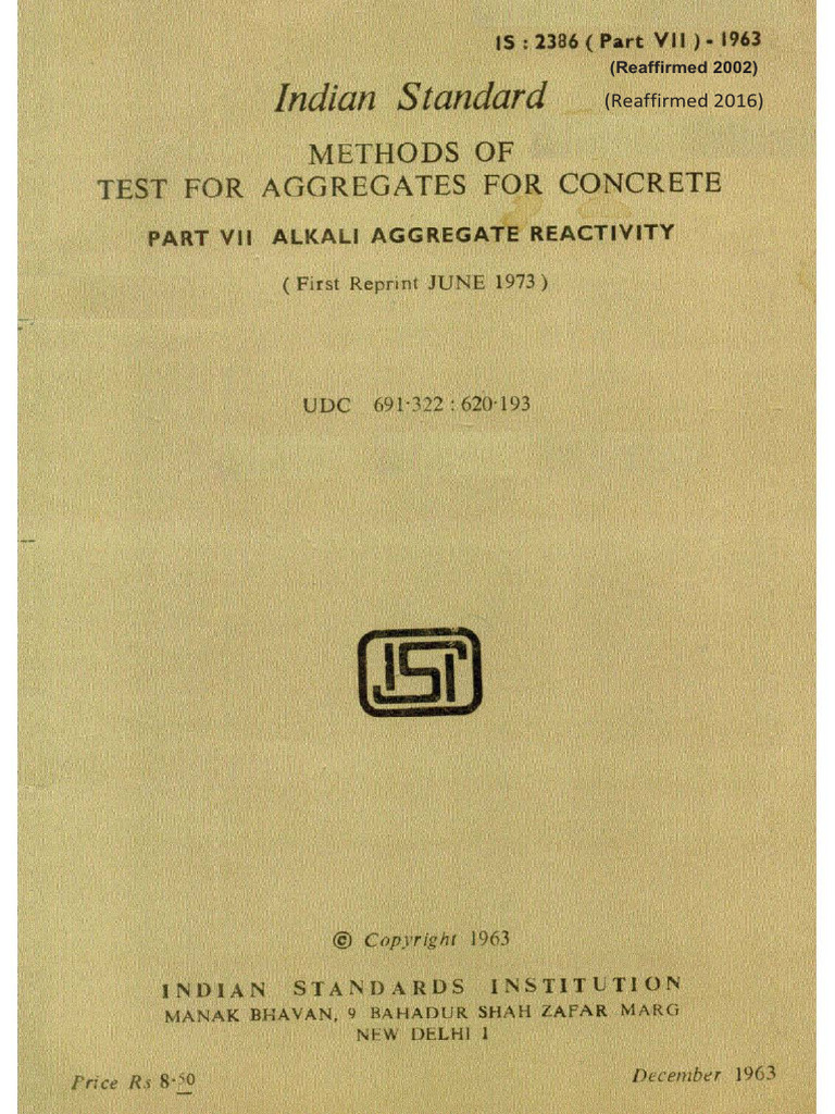 IS 2386 Part VII: Alkali Reactivity Tests | PDF | Building Materials ...