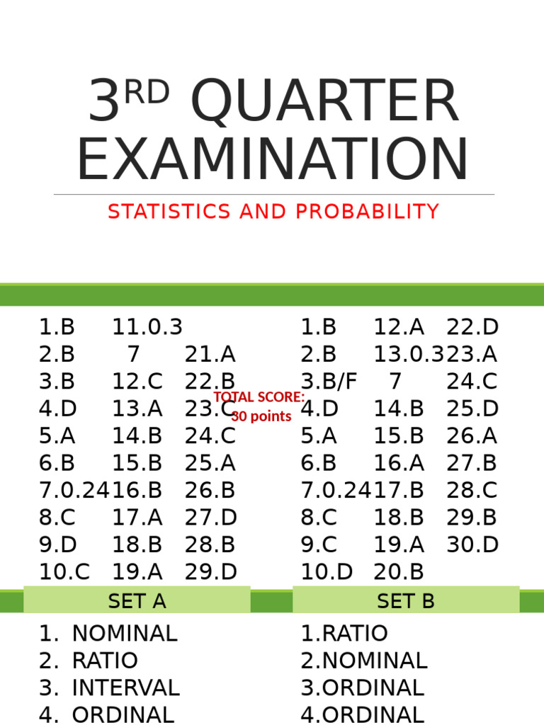 3rd Quarter Exam: Statistics & Probability | PDF | Level Of Measurement ...