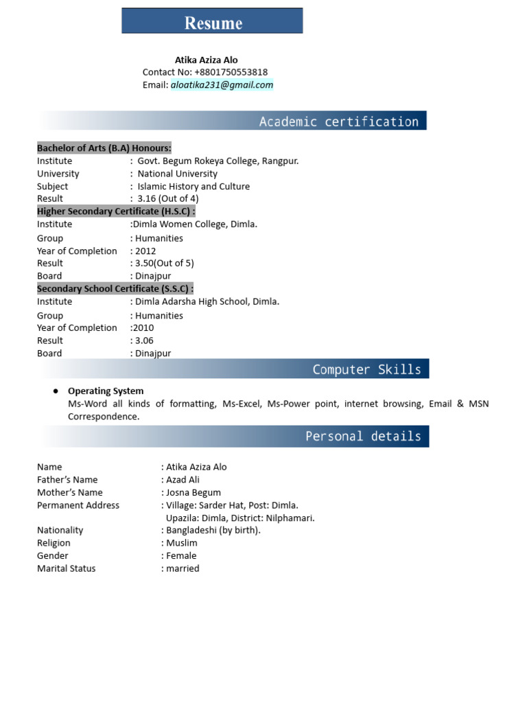 Atika Aziza Alo New CV | PDF