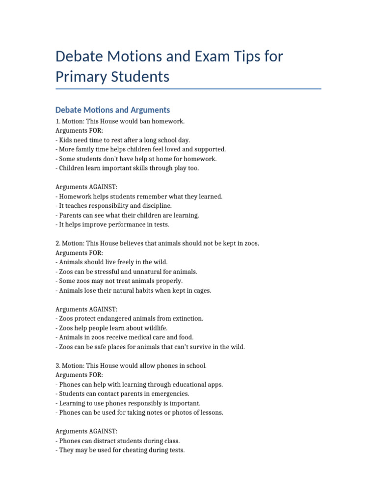 Primary Exam Tips and Debate Final With Anxiety Tips | PDF | Zoo ...