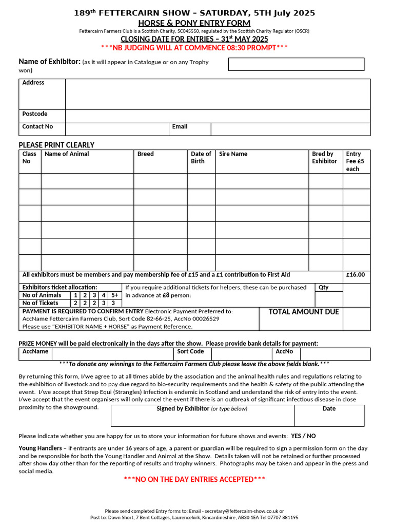 2025 Horse & Pony Entry Form | PDF