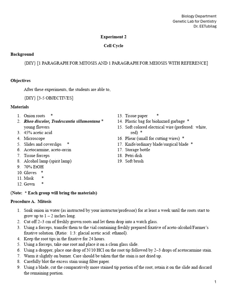 Mitosis and Meiosis Lab Guide | PDF | Mitosis | Meiosis