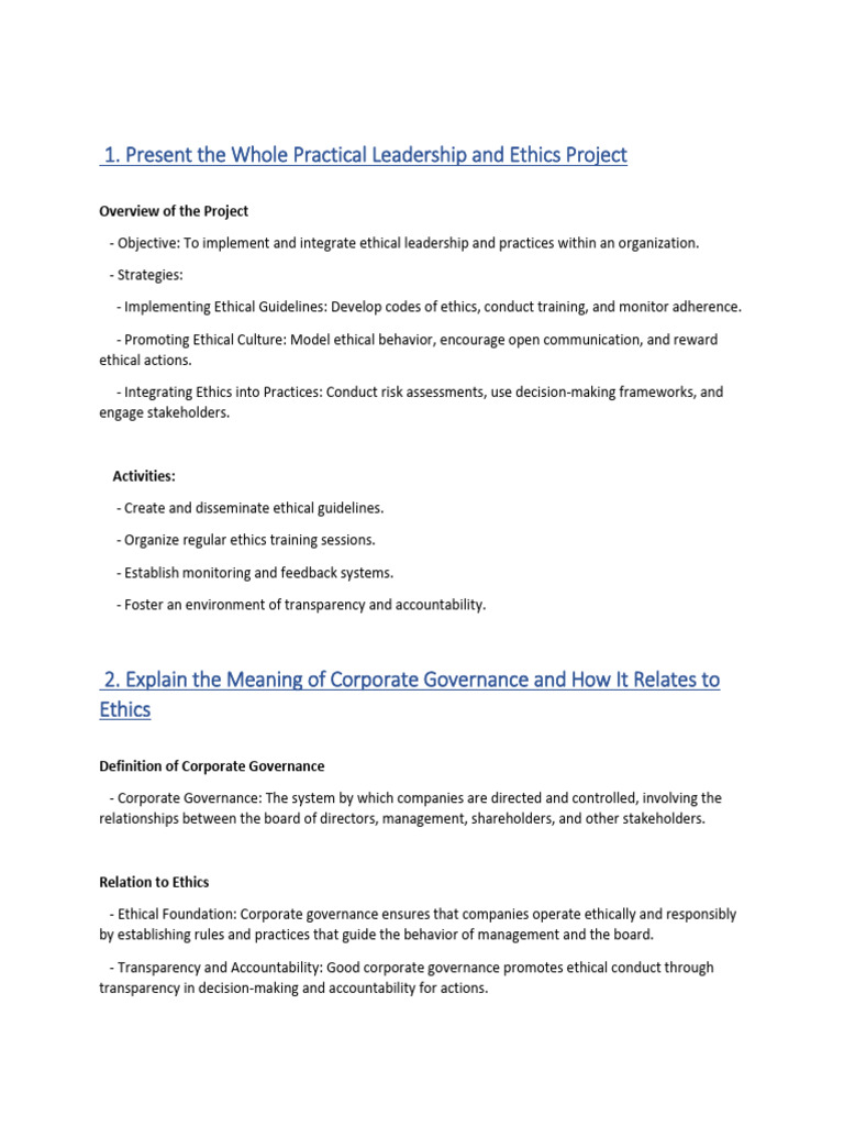 Ethical Leadership and Corporate Governance | PDF | Corporate ...