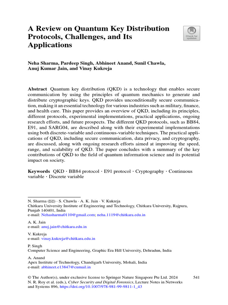 Quantum Key Distribution: Protocols & Applications | PDF | Theoretical ...