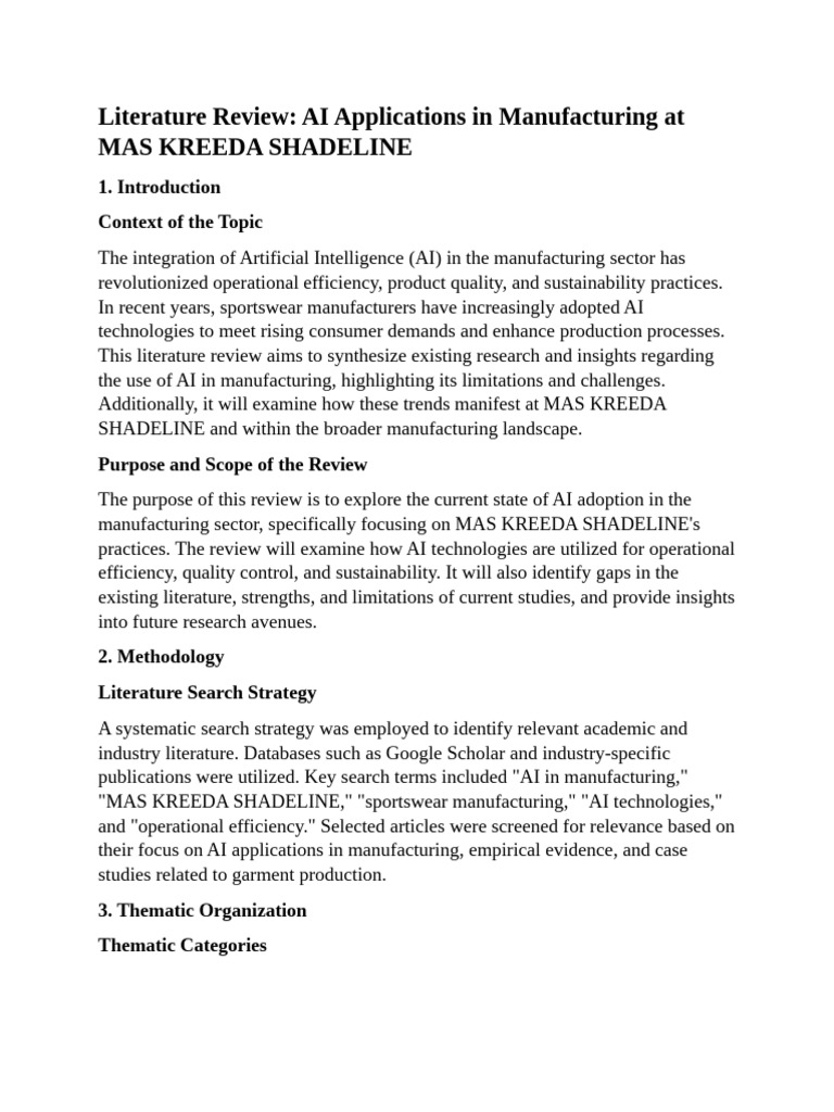 AI in Manufacturing: MAS KREEDA SHADELINE Insights | PDF | Artificial ...