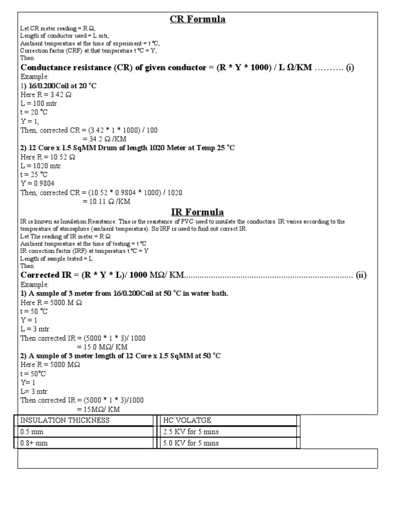 Cr Formula Conductance Resistance Cr Of Given Conductor R Y 1000 L W Km I