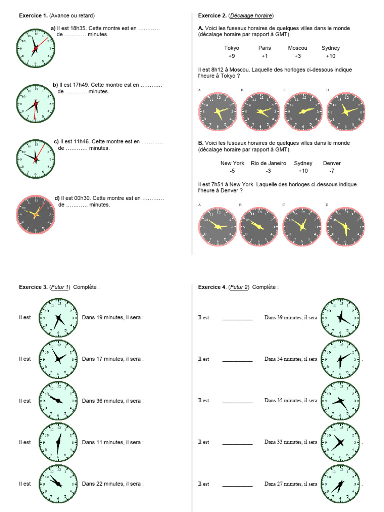 Exercices sur le temps et les fuseaux horaires | PDF | Échecs