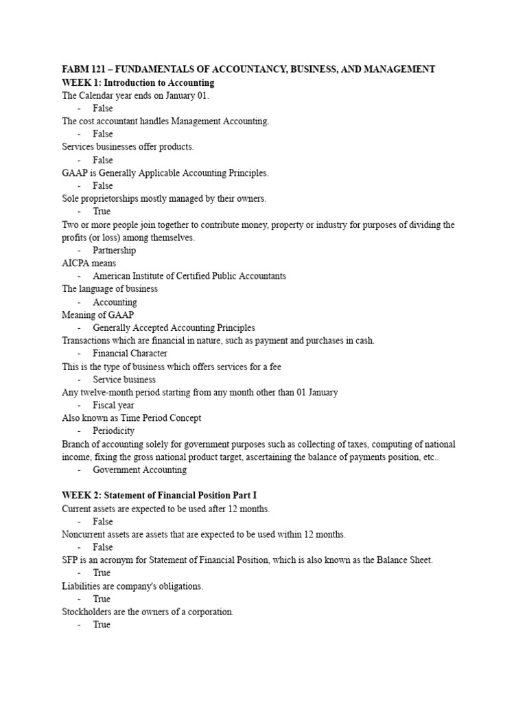 Fabm 121 - Fundamentals of Accountancyweek01-09 | PDF | Balance Sheet ...