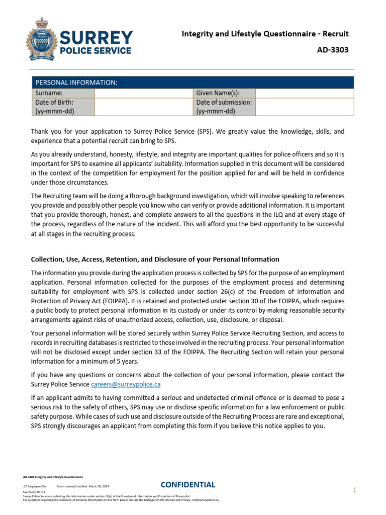 Surrey Police Integrity Questionnaire | PDF | Crimes | Crime & Violence