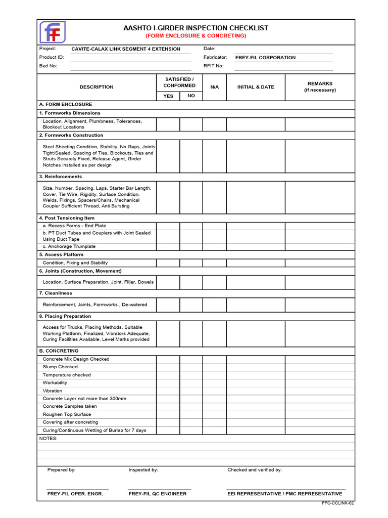 Cavite-Calax Segment 4 Concreting Checklist | PDF | Concrete ...