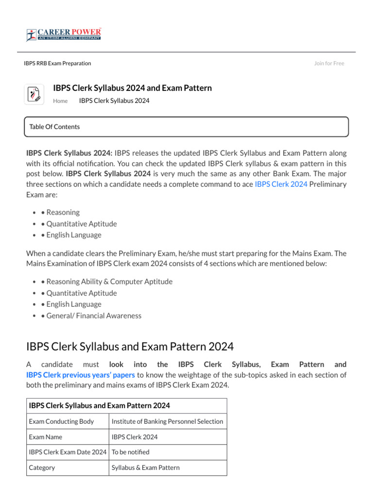IBPS Clerk 2024 Syllabus & Exam Pattern | PDF | Reading Comprehension