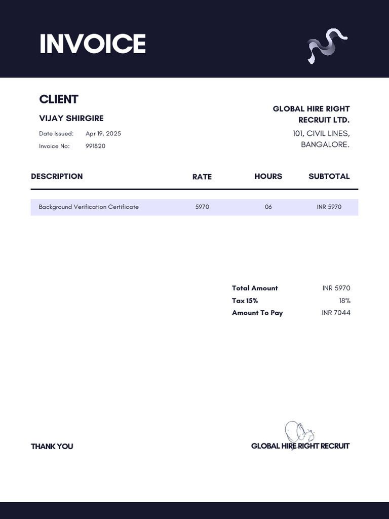 Invoice for Background Verification Service | PDF