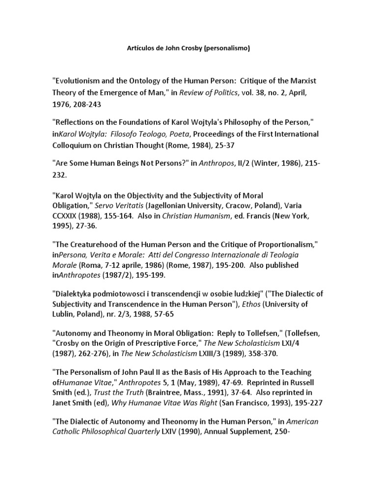 Personalism in Philosophy & Ethics | PDF | Pope John Paul Ii | Truth