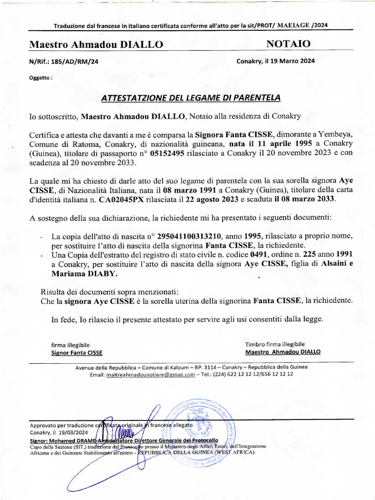 Attestation De Lien De Parenté 1 Pdf