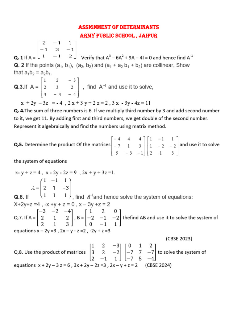 Matrix Determinants Assignment Guide | PDF