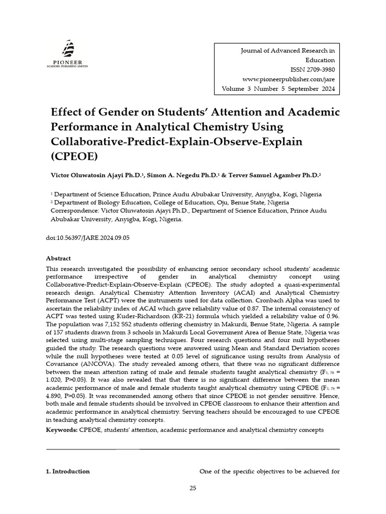 Effect of Gender On Students' Attention and Academic Performance in ...