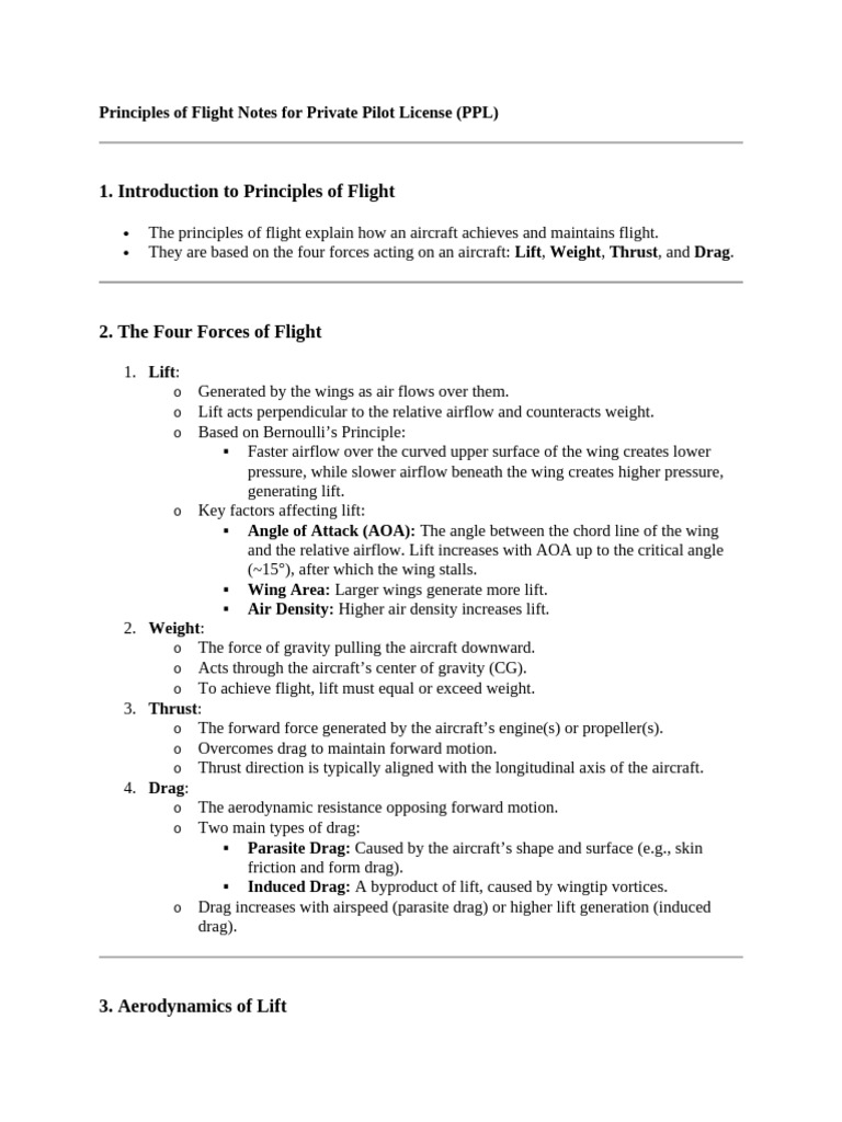 Principles of Flight Notes For Private Pilot License | PDF | Flight ...