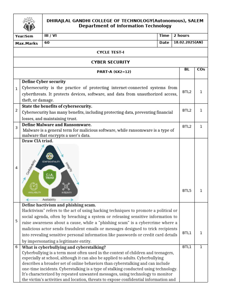 CT1 CYBER SECURITY AK | PDF | Security | Computer Security