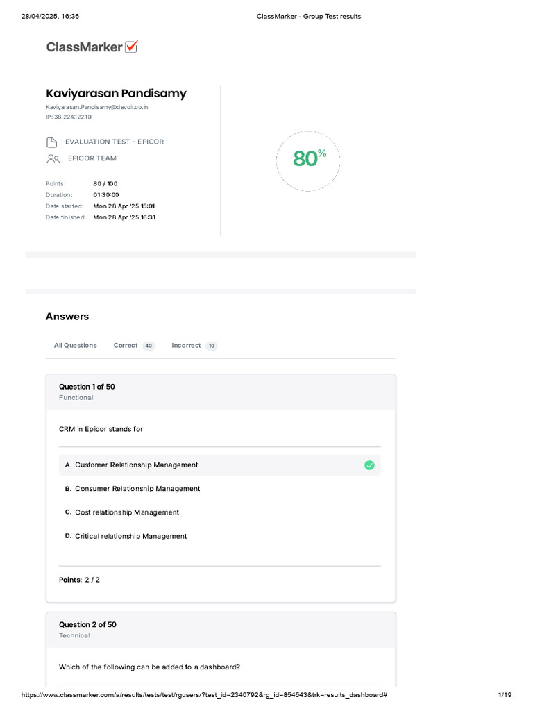 ClassMarker - Group Test - Kaviyarasan | PDF | Customer Relationship ...