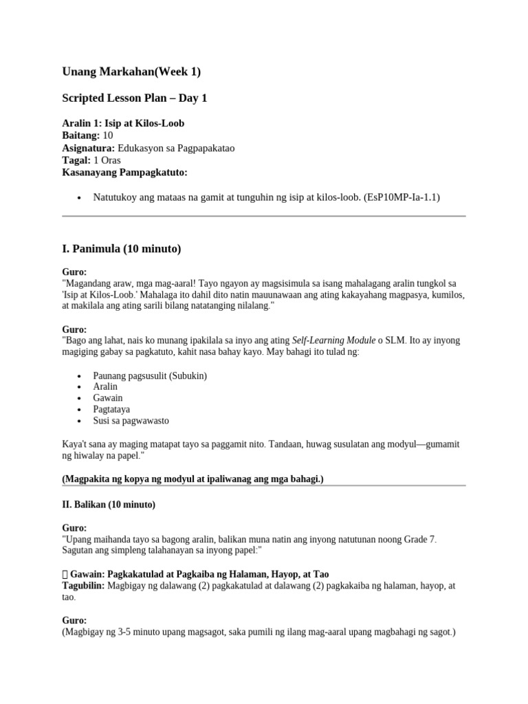 2026 Q1 Scripted Lesson Plan Esp 10 Mod.1 | PDF