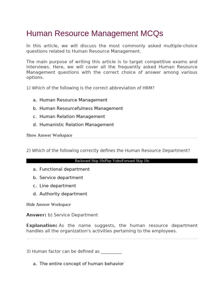 Human Resource Management MCQs Guide | PDF | Human Resource Management ...