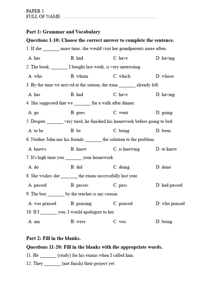 Grammar and Vocabulary Proficiency Test | PDF | Pollution | Recycling