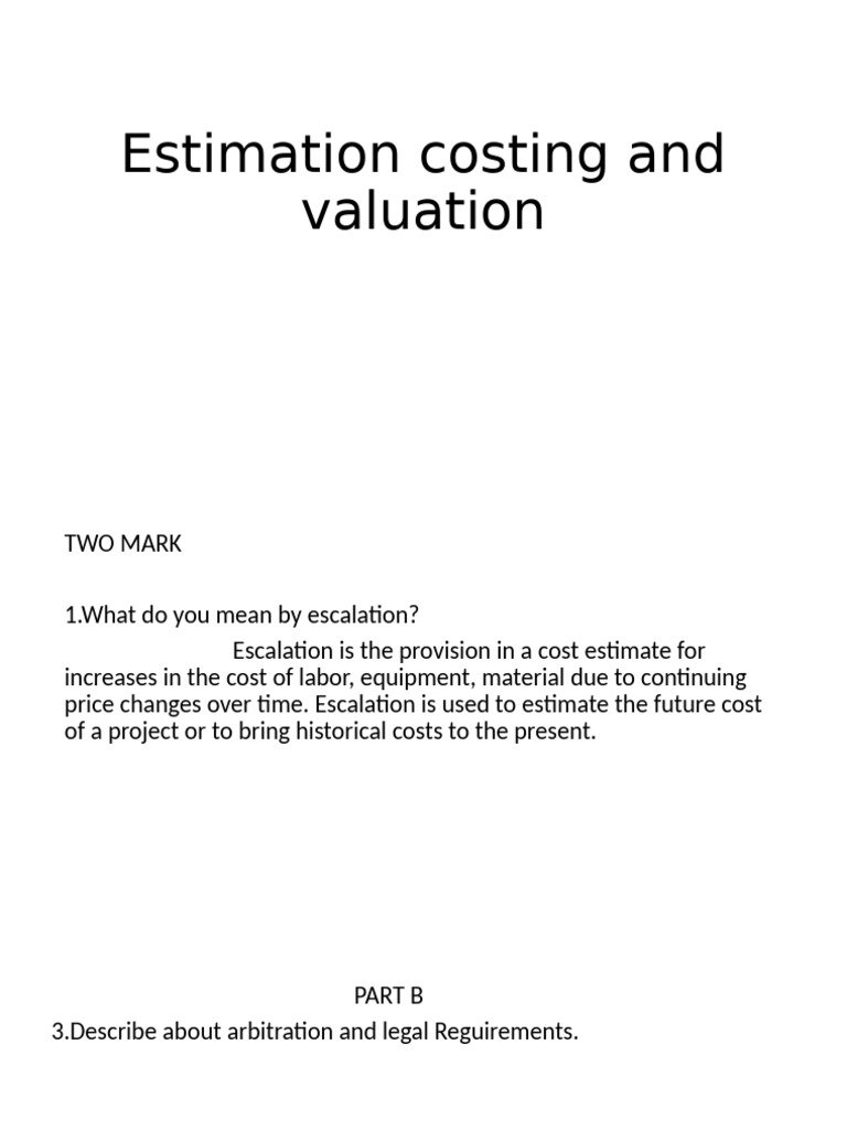 Estimation Costing and Valuation Guide | PDF