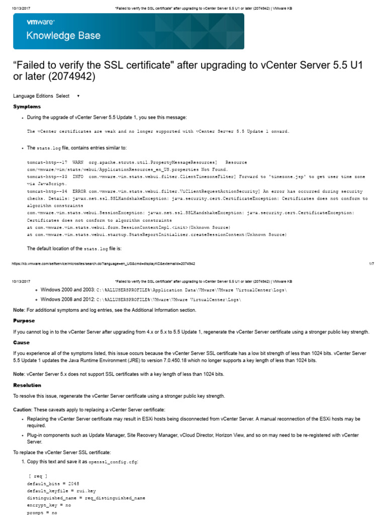 vCenter SSL Certificate Upgrade Issues | PDF | Transport Layer Security ...