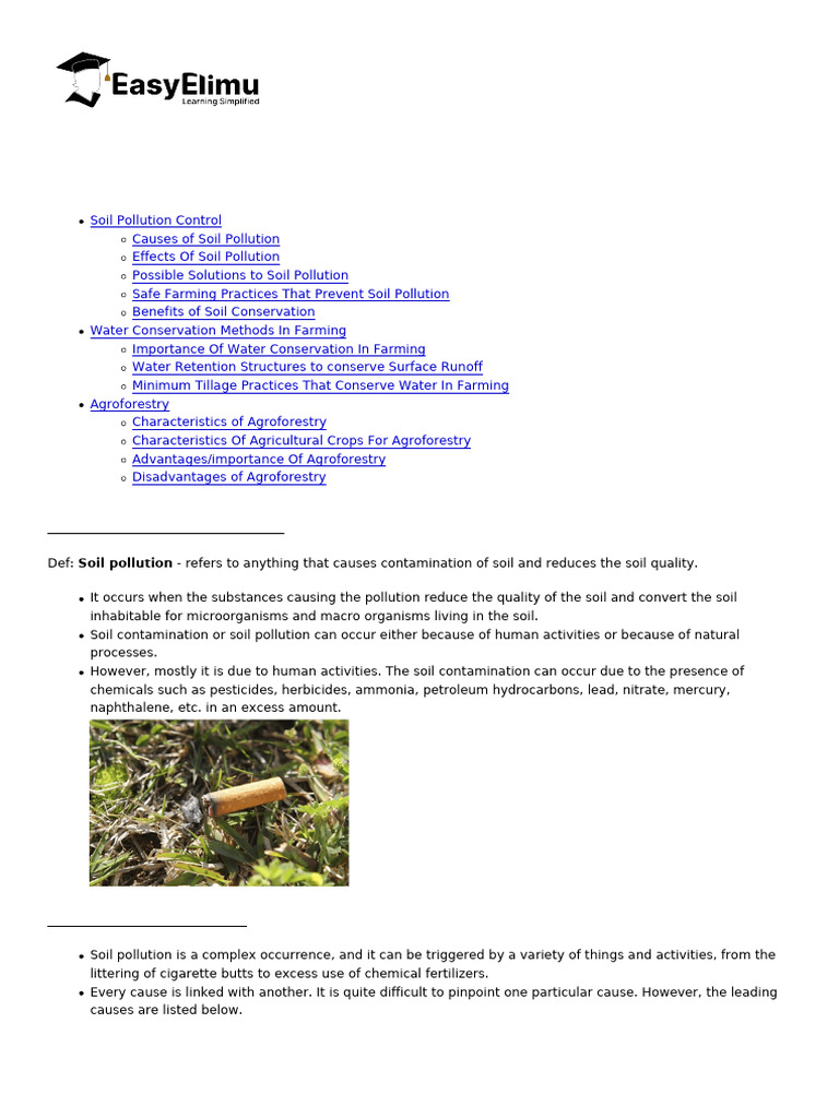 Soil Pollution and Conservation Strategies | PDF | Soil | Tillage