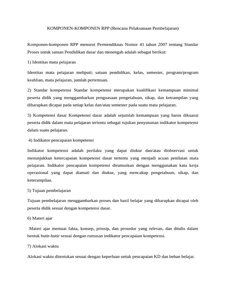 Komponen RPP untuk Pembelajaran Efektif | PDF