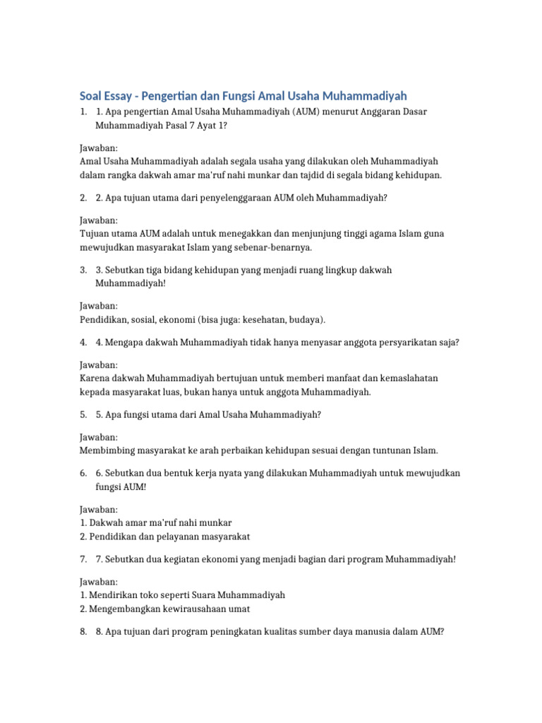 Soal Essay Pengertian Dan Fungsi AUM | PDF