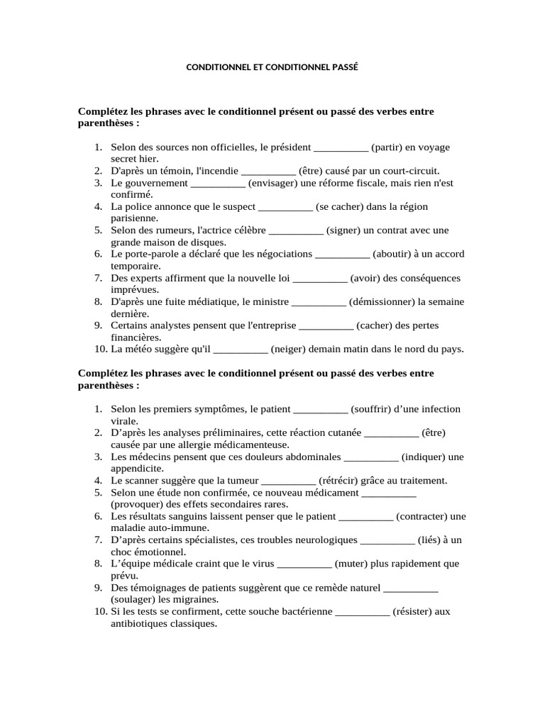 Exercices sur le Conditionnel Présent et Passé | PDF | Allergie ...