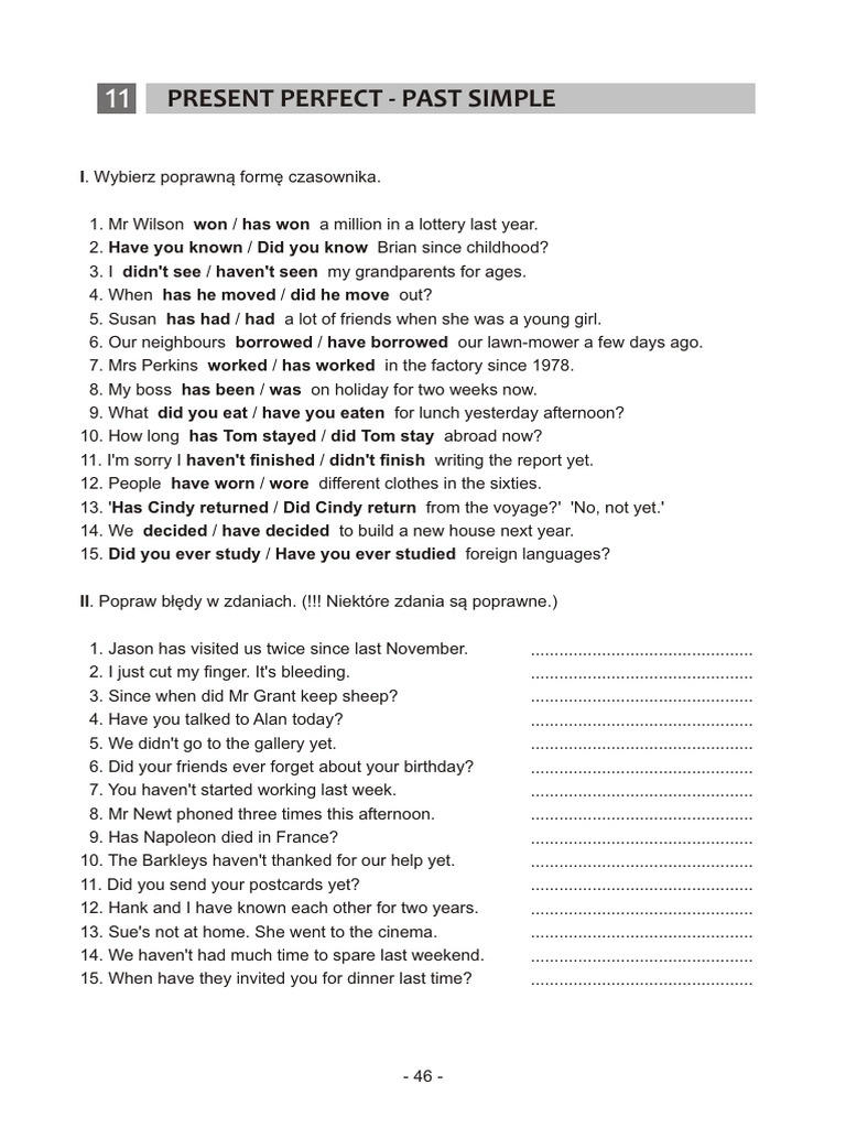 Test Present Perfect And Past Simple Pdf