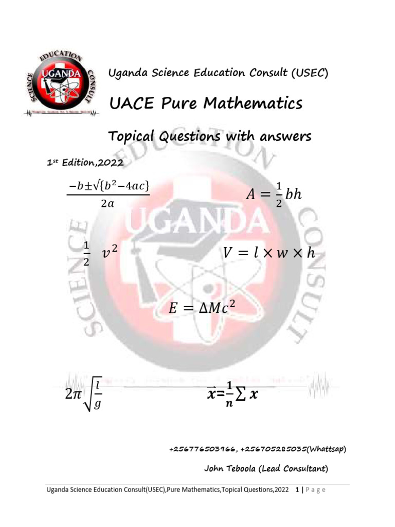 UACE Pure Mathematics Questions 2022 | PDF | Equations | Polynomial