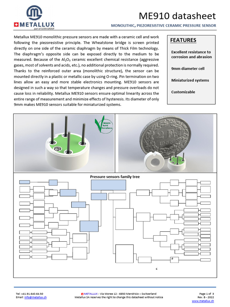 ME910 Piezoresistive Pressure Sensor | PDF | Pressure Measurement ...