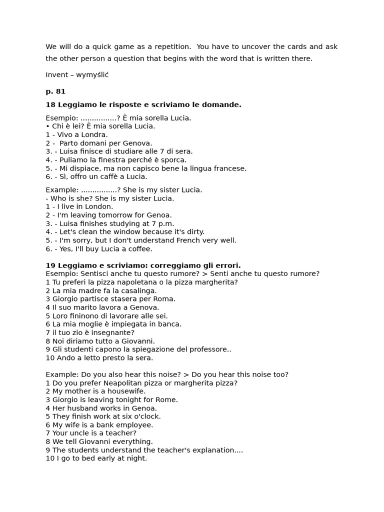 P. 81 18 Leggiamo Le Risposte e Scriviamo Le Domande | PDF