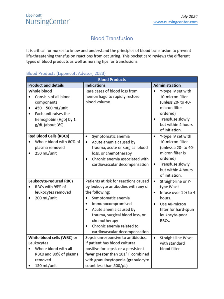 Blood Transfusion Nursing Guidelines 2024 | PDF | Blood Transfusion ...
