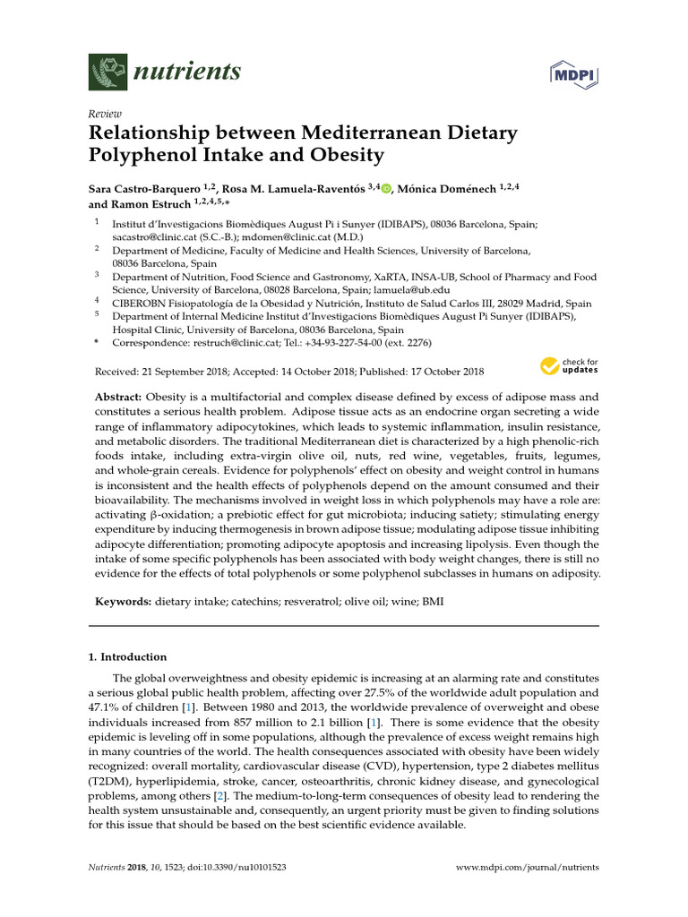 Relationship Between Mediterranean Dietary Polyphenol Intake and ...