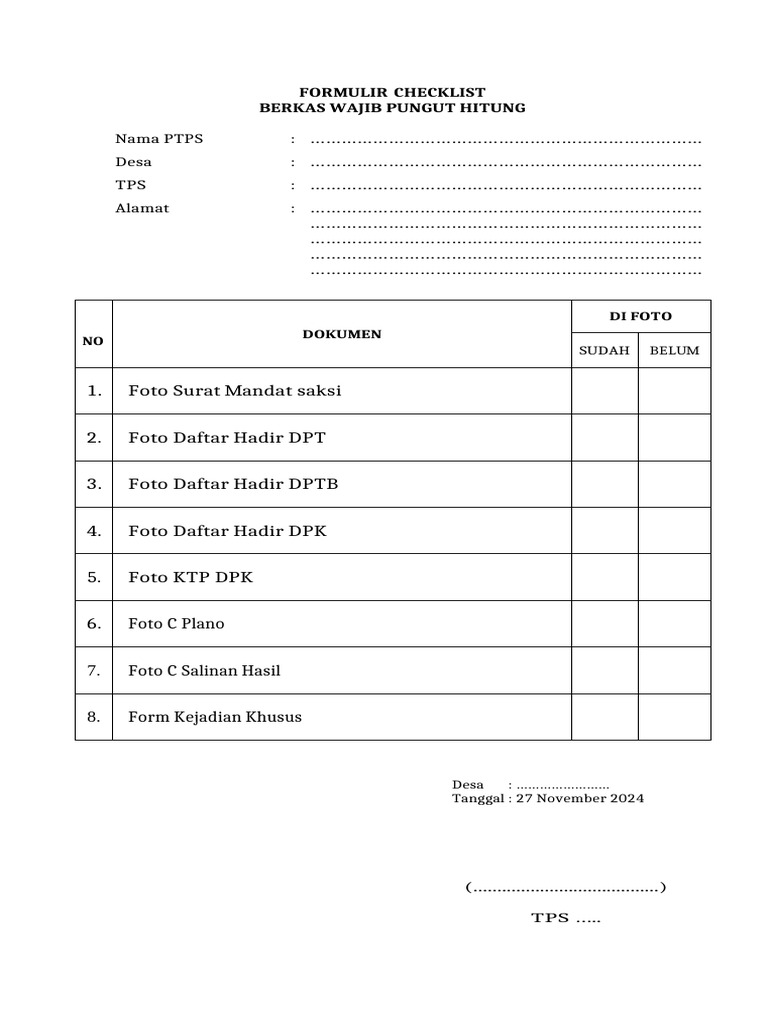 Lembar Checklist Berkas Wajib Pungut Hitung | PDF