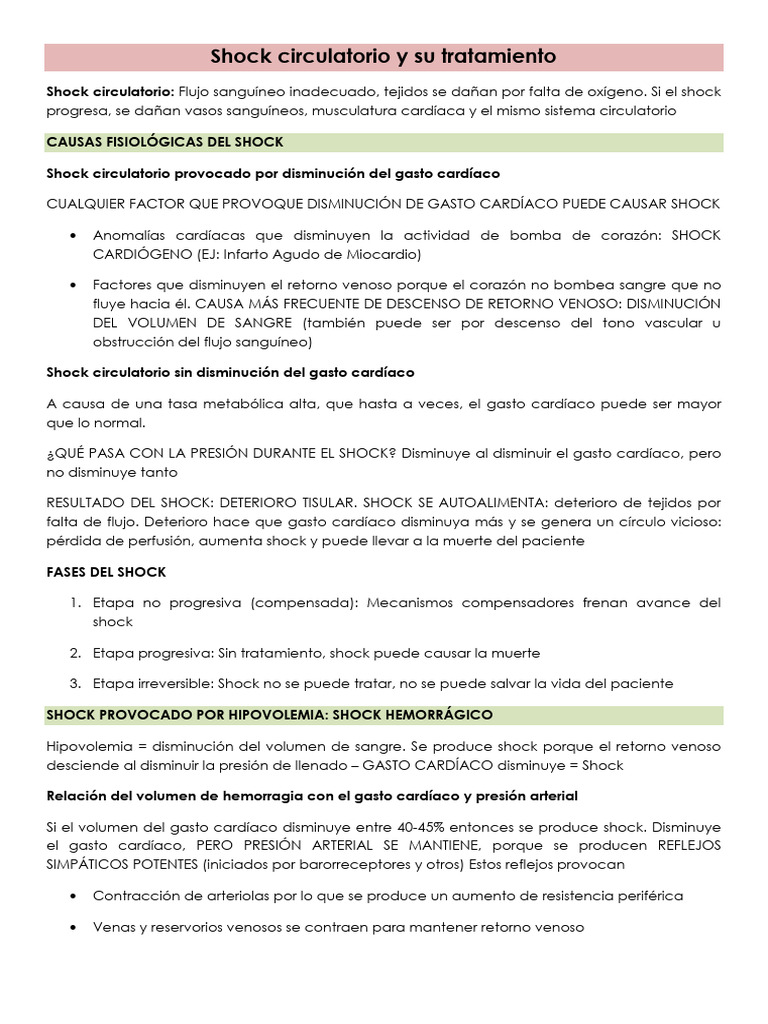 Shock Circulatorio y Su Tratamiento | PDF | Corazón | Sistema circulatorio